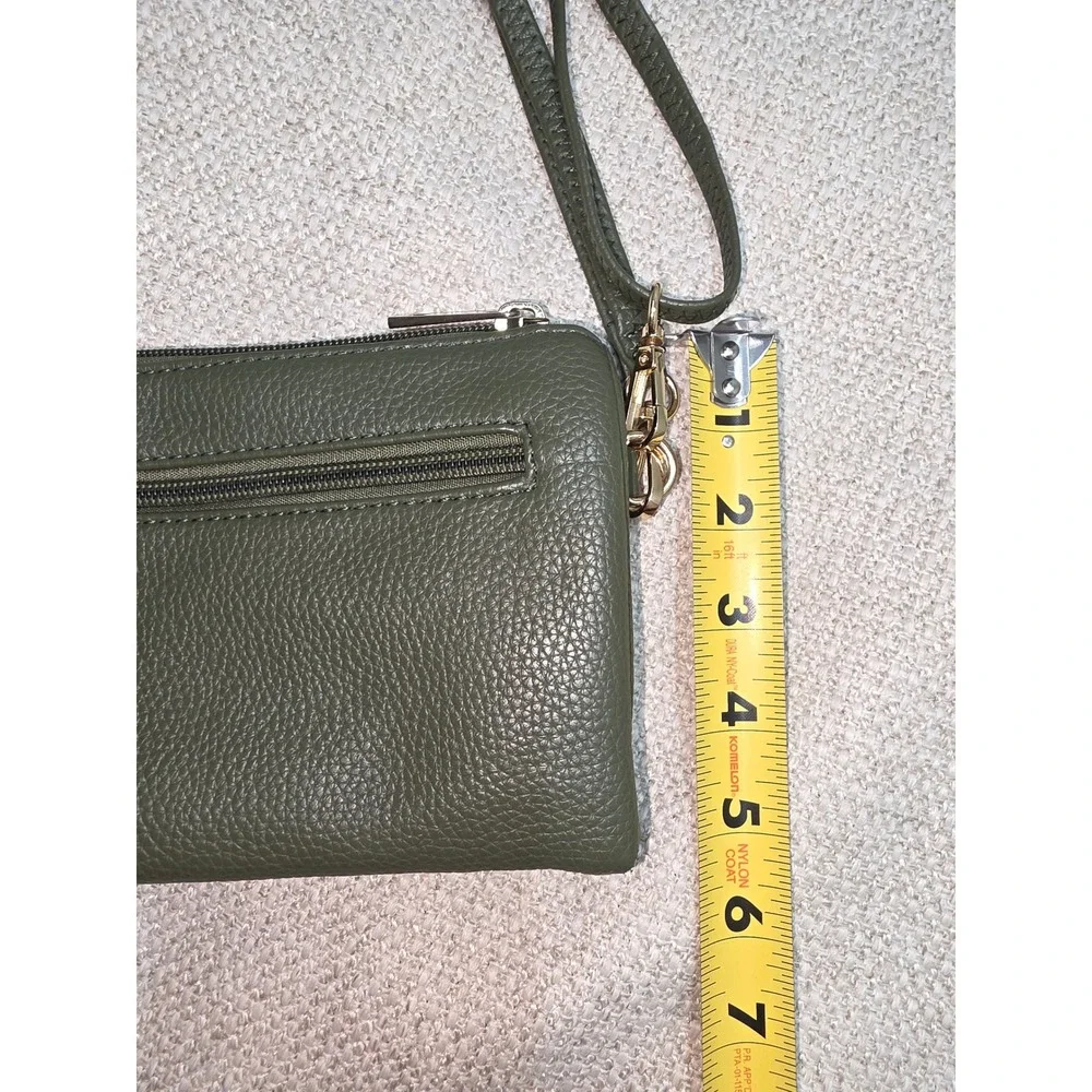 Olive Green Pebbled Triple Zip Crossbody Wristlet Bag Gold Hardware
